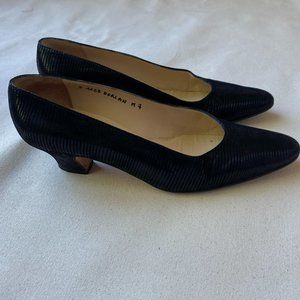 Silva Fiorentina Black Alligator/Snake Pattern Almond Toe Kitten heels,  Size 7.